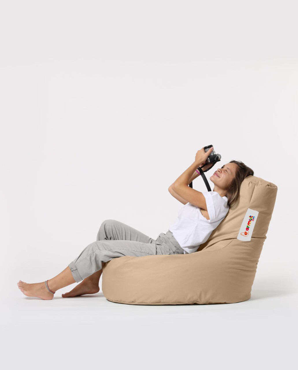 Fotoliu Puf, Bean Bag, Ferndale Lina, 70 X 80 Cm, Poliester Impermeabil, Bej Nurca