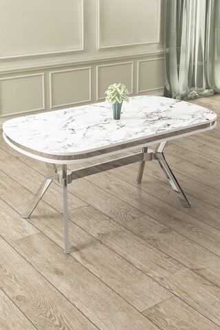 Masa, Hanah Home, Olya, 168x75x90 cm, Marmură albă / Crom