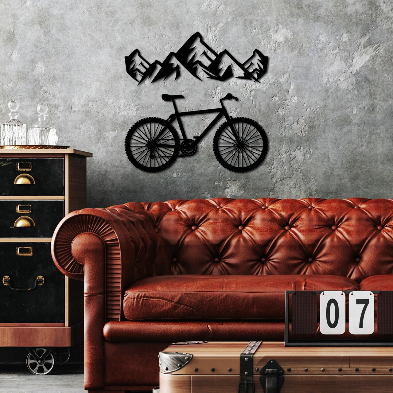 Decoratiune de perete, Mountain And Bicycle, Dimensiune: 70 x 26 cm (1 bucată), Negru — imaginea 3