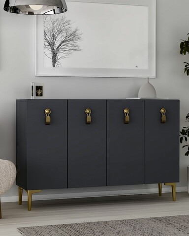 Consola, Hanah Home, 8181KM-64, 120x75x29.6 cm, PAL , Antracit / Aur