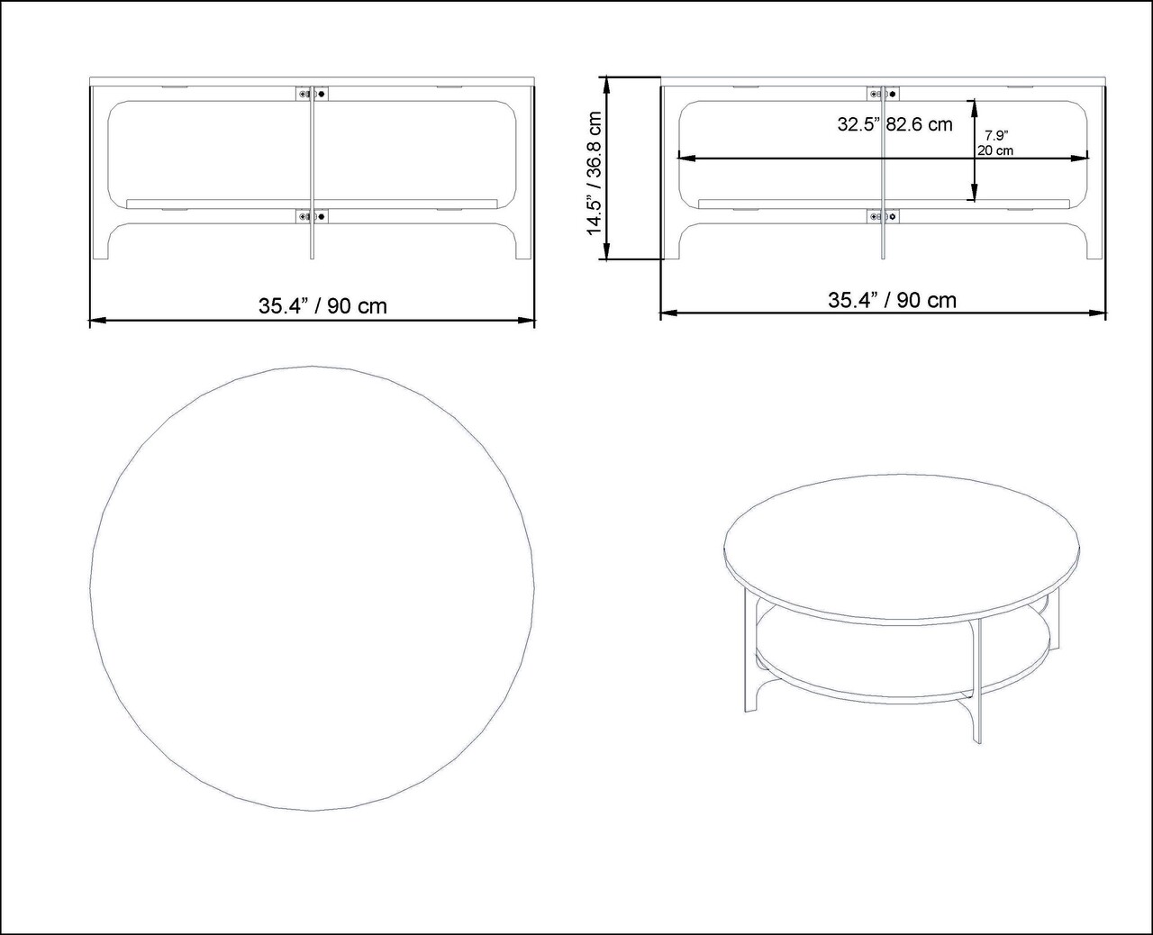 Masuta de cafea, Hadley, Versy, 90 x 90 x 36.8 cm, pal melaminat/metal, negru