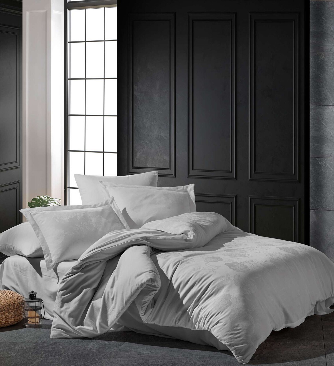 Lenjerie de pat dubla, Talia - Light Grey, Şaheser, Bumbac Satinat
