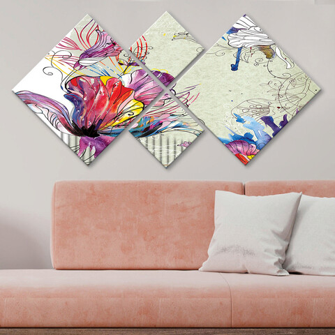Set 4 tablouri decorative, 4MDF93459226, MDF, Imprimat UV, Multicolor Evans