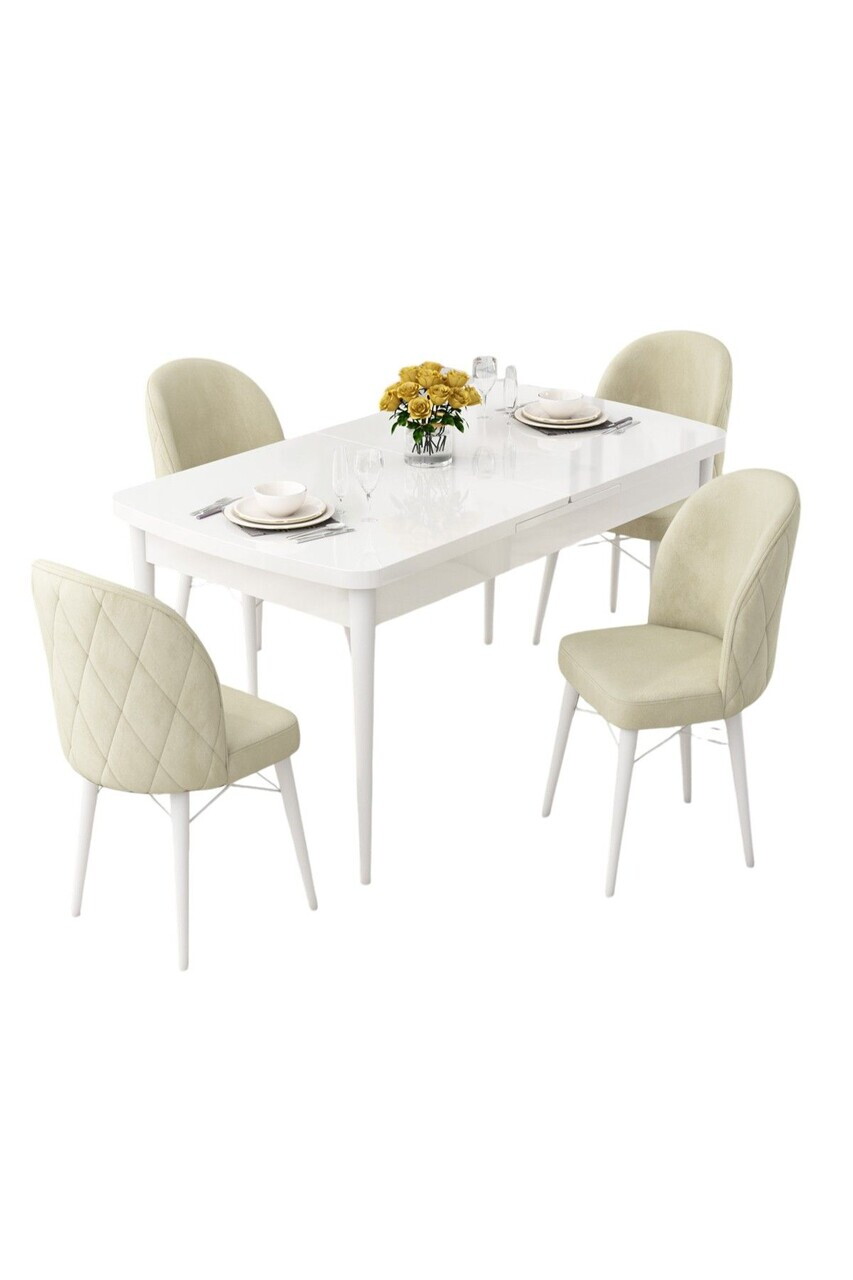 Set masa extensibila si scaune (5 piese), Hanah Home, Rut, Alb / Crem — imaginea 2