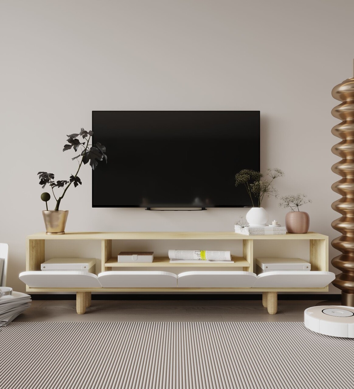 Comoda TV, Hanah Home, Lazio, 180x48x29.8 cm, PAL, Stejar Safir / Alb - imagine 3