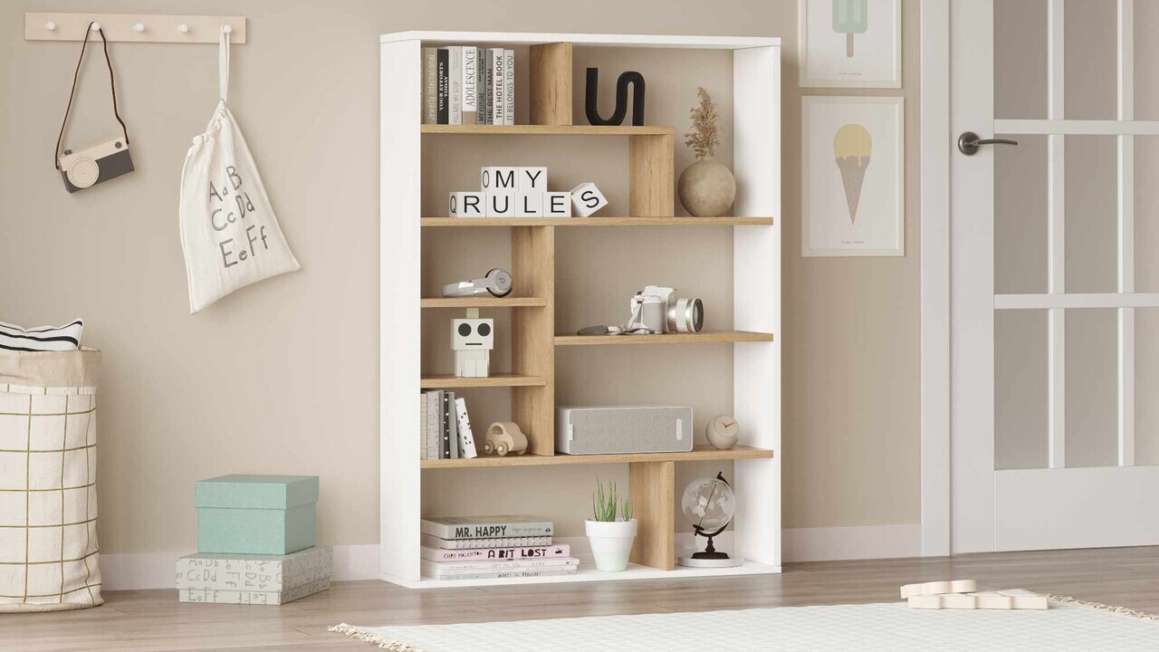Corp biblioteca, Hanah Home, Kee1-Sw, 90x123.6x22 cm, PAL, Natural/Alb — imaginea 3