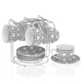 Set 6 cesti cu farfurie si suport Tabitha, Versa, Ø8.3x7 cm, portelan, gri inchis