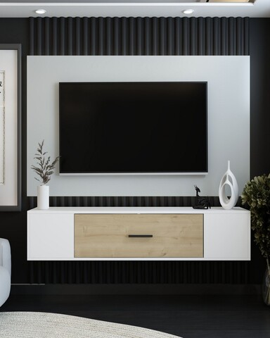 Comoda TV, Olivia, Kodaks, Stejar alb / safir