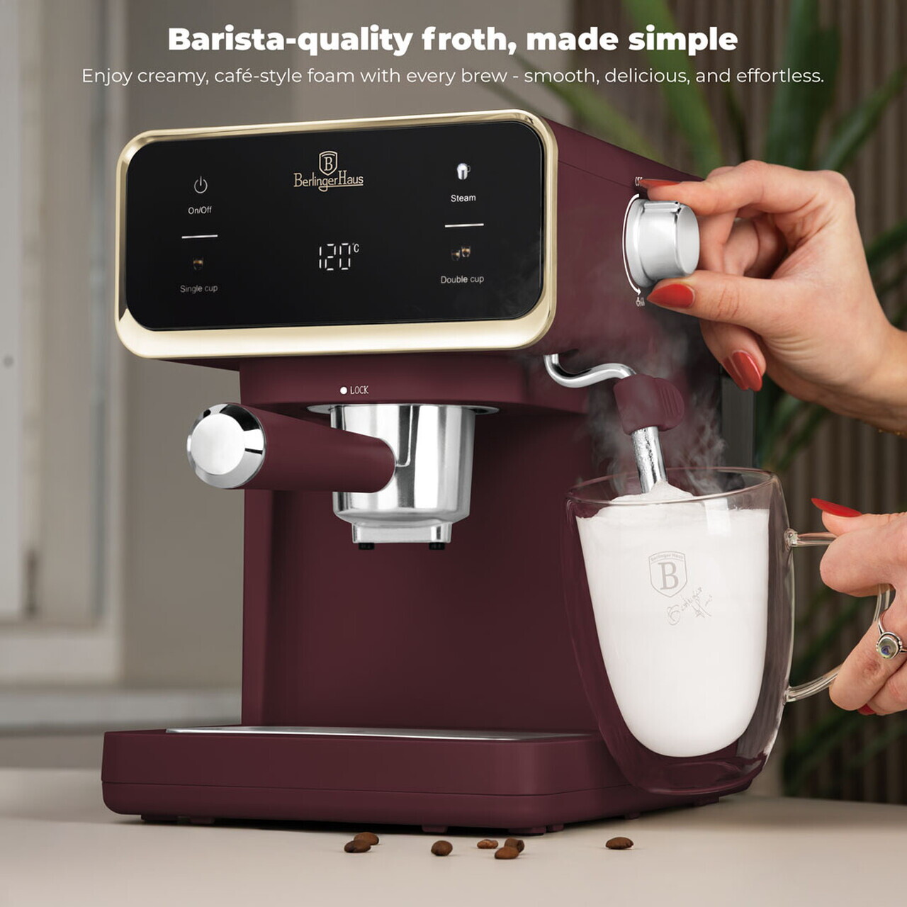 Espressor digital 3 in 1 Berlinger Haus, Leonardo, 950W, 21x25.9x28 cm, inox, visiniu mat - view 5
