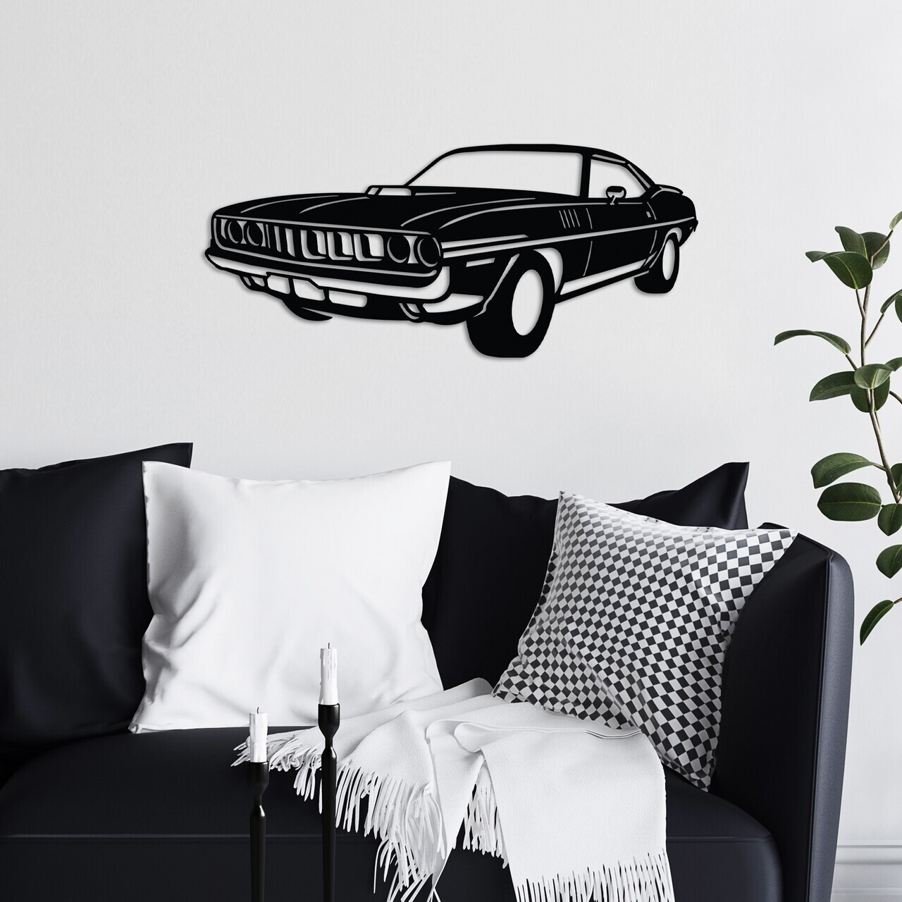Decoratiune de perete, Plymouth Barracuda 1971, Dimensiune: 60 x 26 cm , Negru — imaginea 3