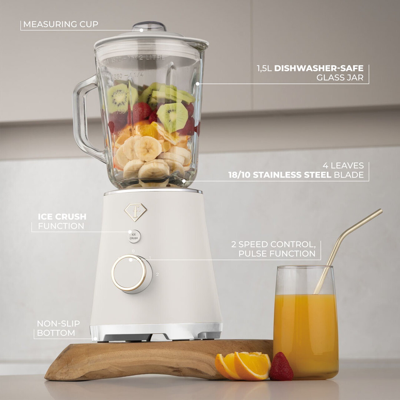 Blender de masa Fashion TV, Sahara, 1.5L, 1000W, plastic/sticla, crem/transparent - view 14