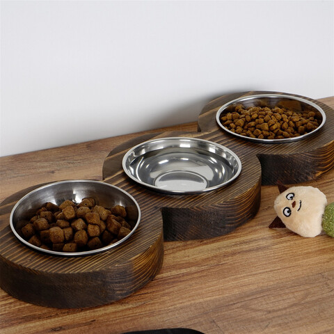 Bol pentru hrana animale de companie, Evila Originals, Pet010, 16.5x3.5x48 cm, Lemn, Maro