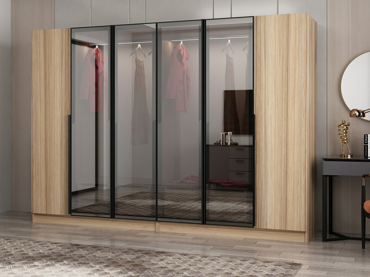 Dulap pentru haine, Hanah Home, Nisa, 270x210x52 cm, Dore — imaginea 4