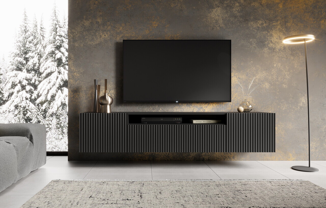 Comoda TV ADRK, Noemi, 200x41x40 cm, PAL melaminat/MDF, negru