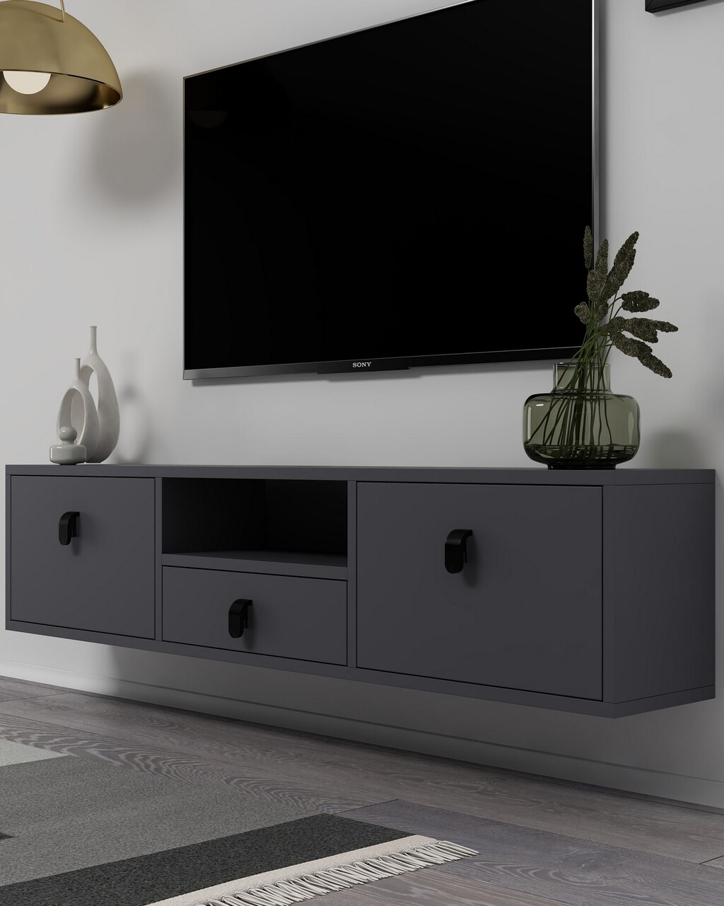Comoda TV, Hanah Home, 1309-DROP-1, 140x30x30 cm, PAL , Antracit - view 2
