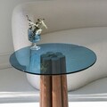 Masuta de cafea, Neostill, Thales Walnut, Albastru, 50x50x50 cm, Sticla temperata, Nuc / Albastru