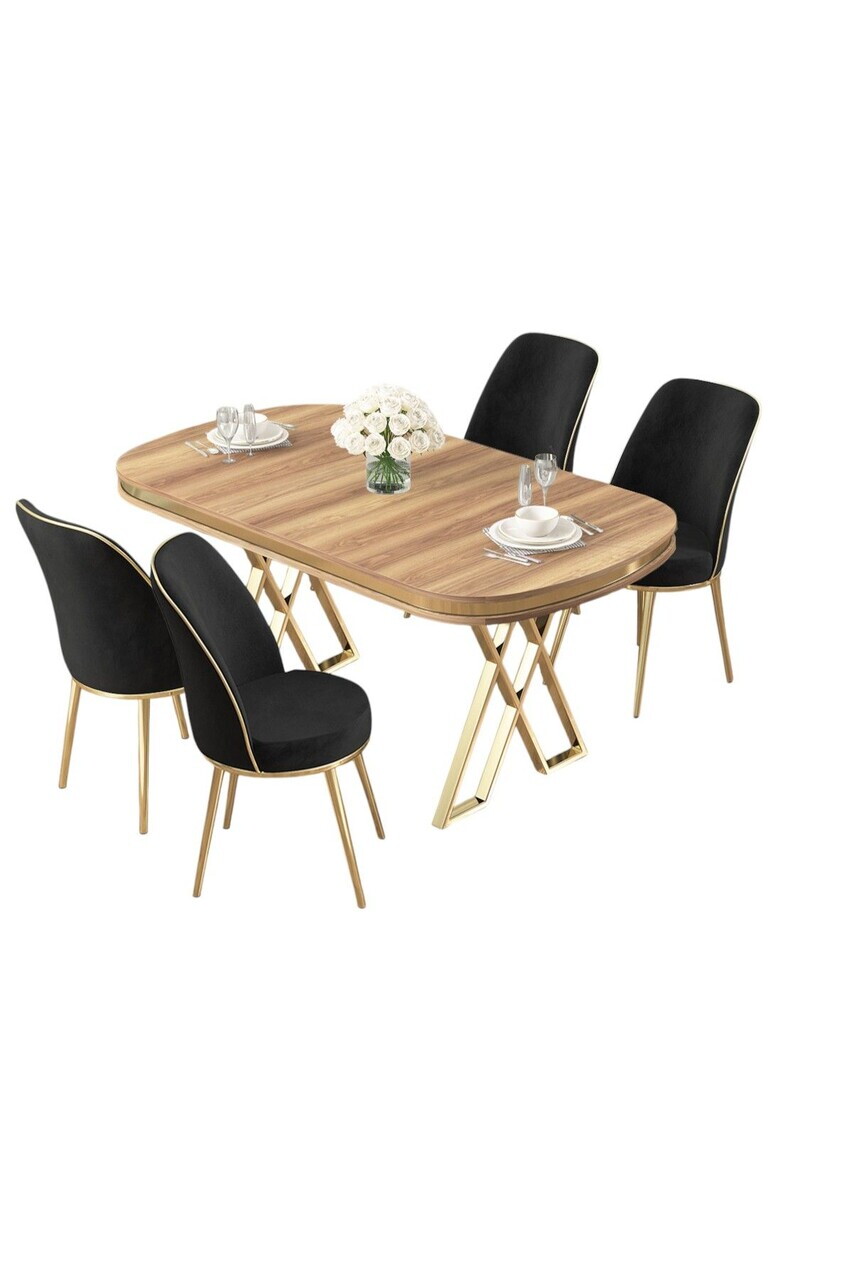 Set masa si scaune (5 piese), Hanah Home, Lai, Hazar / Auriu / Negru — imaginea 2