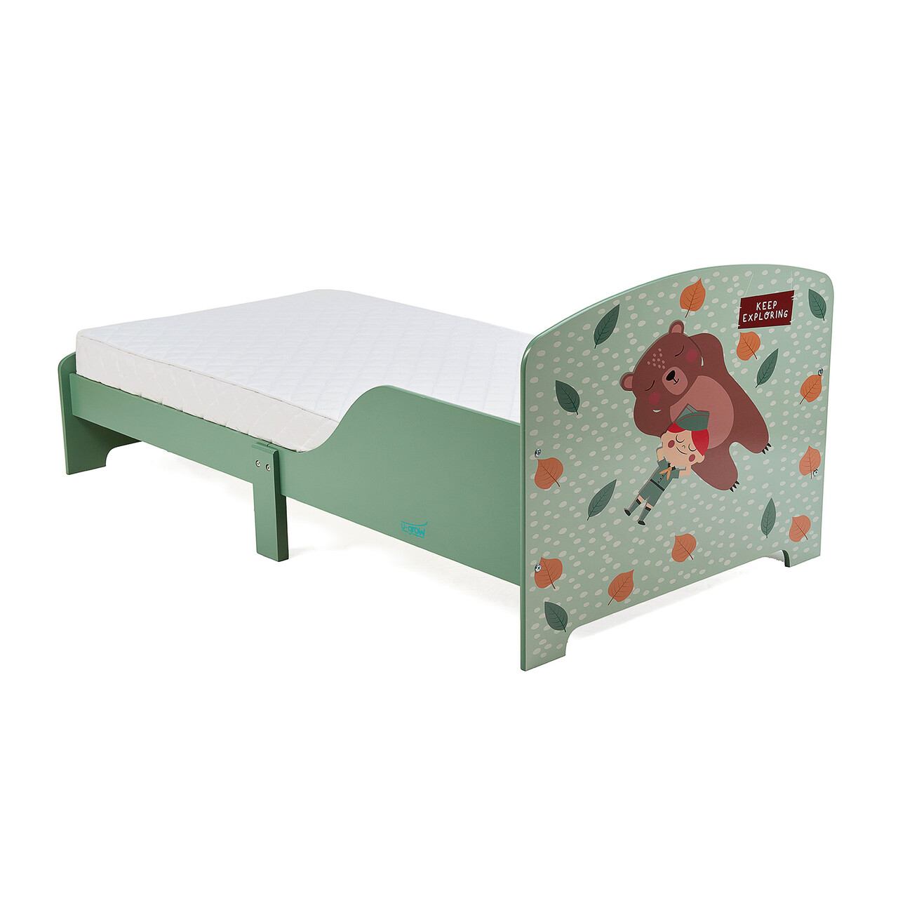 Pat pentru copii Green Forest, U-grow, 143x92.5x60 cm, lemn, verde