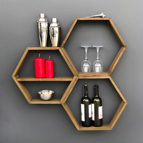 Raft de perete, evila originals, hex004, 37x37x10 cm, nuc