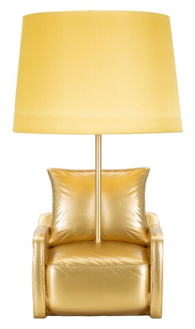 Lampa de masa Midcentury, Mauro Ferretti, 1 x E27, 40W, 26x46 cm, polirasina/fier, auriu