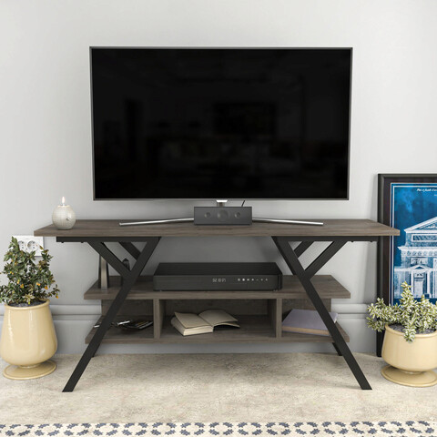 Comoda tv, retricy, minerva, 120x35x55 cm, pal, negru / gri închis