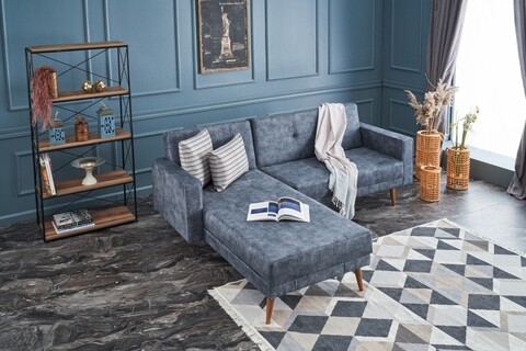 Coltar extensibil pe stanga dublin, balcab home, 230x75x90 cm, lemn, albastru