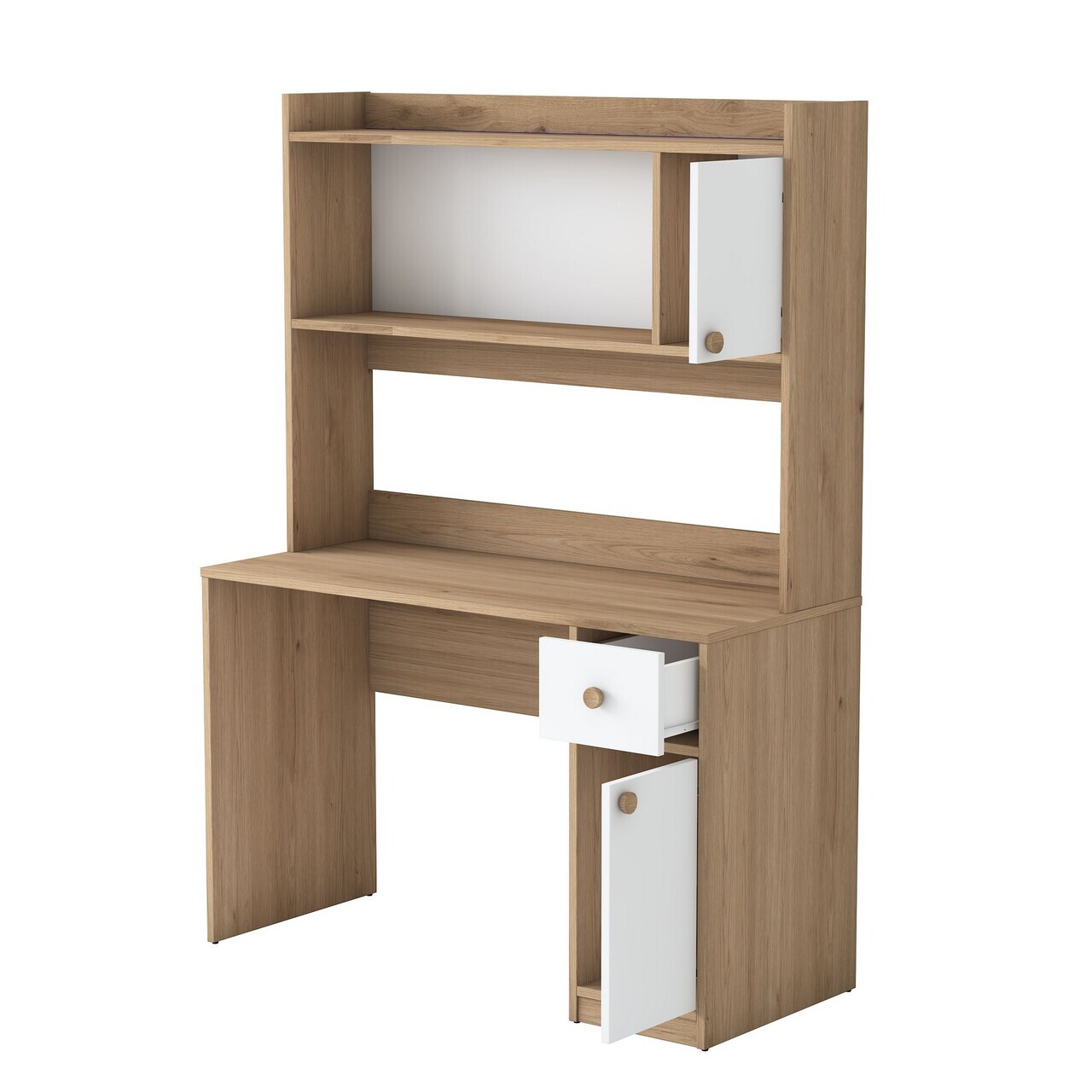 Set birou si biblioteca, Hanah Home, HA127, 120x166x50 cm, PAL melaminat, Nuc/Alb - view 10