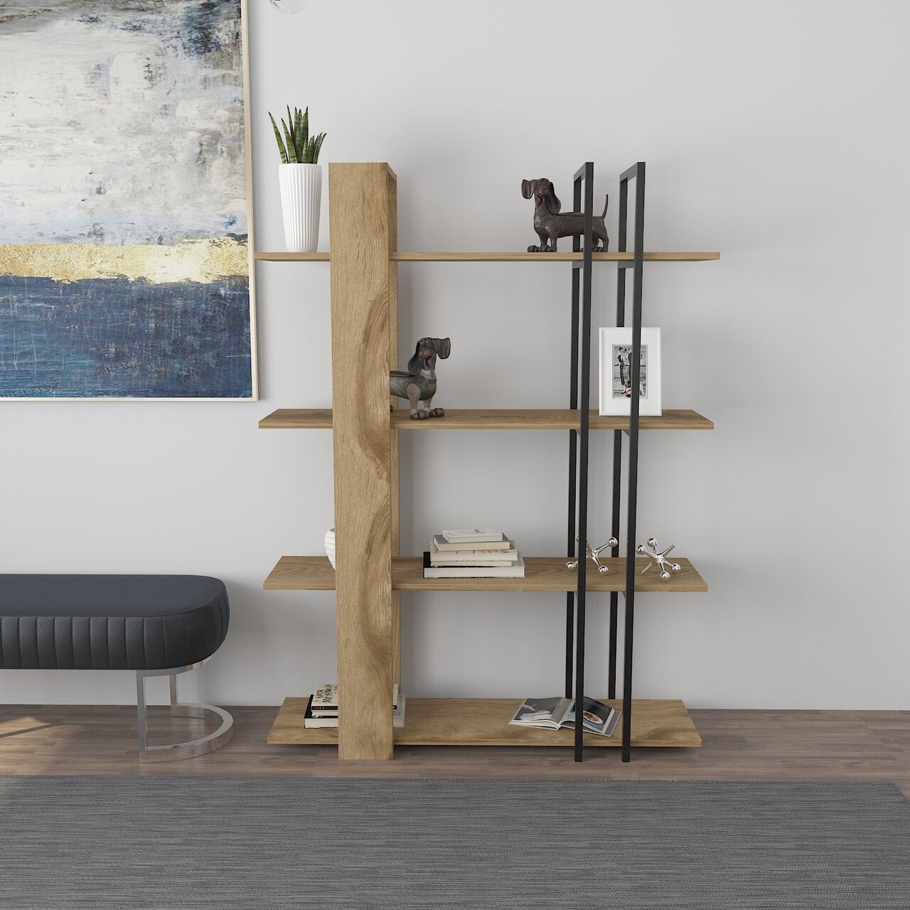 Corp biblioteca, Zena Home, Onno, Stejar / Negru - 1 | YEO