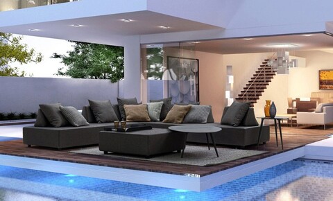 Canapea pentru gradina/terasa Piper, Bizzotto, 200 x 90 x 32 cm, aluminiu/tesatura olefin, gri carbune