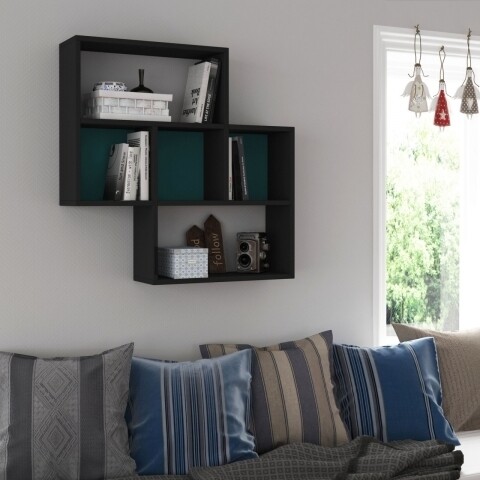 Raft pentru perete, Homitis, Maybe – Anthracite, Turquoise, 20x85x85 cm 20x85x85 imagine noua 2022