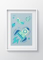 Tablou decorativ Galaxy, Oyo Kids, 29x24 cm, lemn/MDF, multicolor