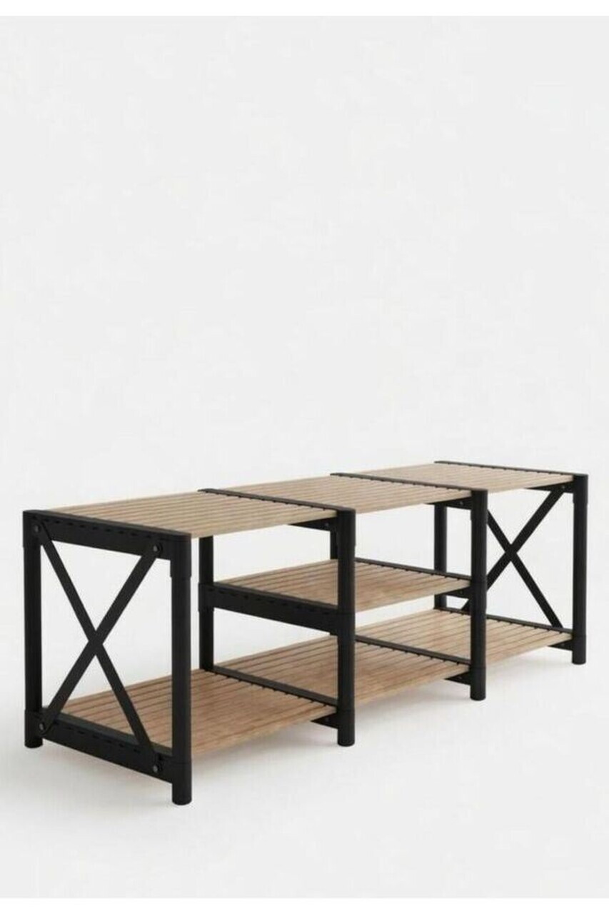 Comoda TV, Hanah Home, TV Unit Shelf, 110x40x38 cm, PLASTIC LEMN, Negru — imaginea 3
