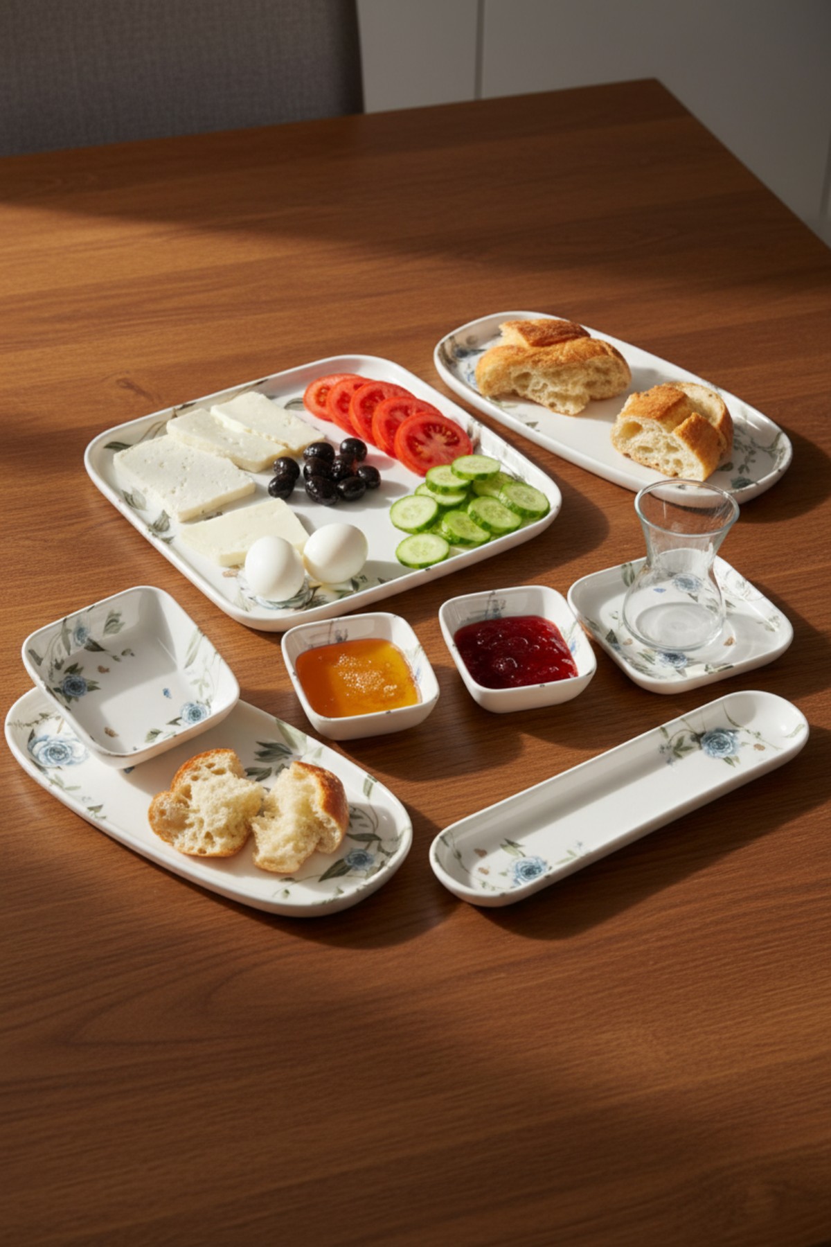 Set de mic dejun, Hermia, 208PEK1112, Portelan, Platou cu măsline: 25 cm (2 bucăți), Alb / Albastru / Verde