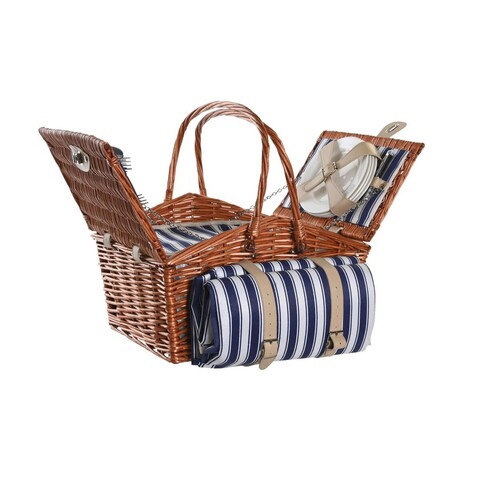 Cos de picnic pentru 4 persoane, DKD Home Deco, 42 x 30 x 20 cm, rachita, maro/bleumarin