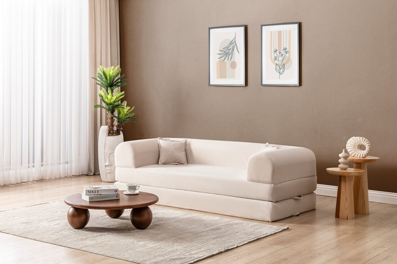 Canapea extensibila 3 locuri, Atelier del Sofa, 118FVL1301, Tesatura plus reiata, Crem