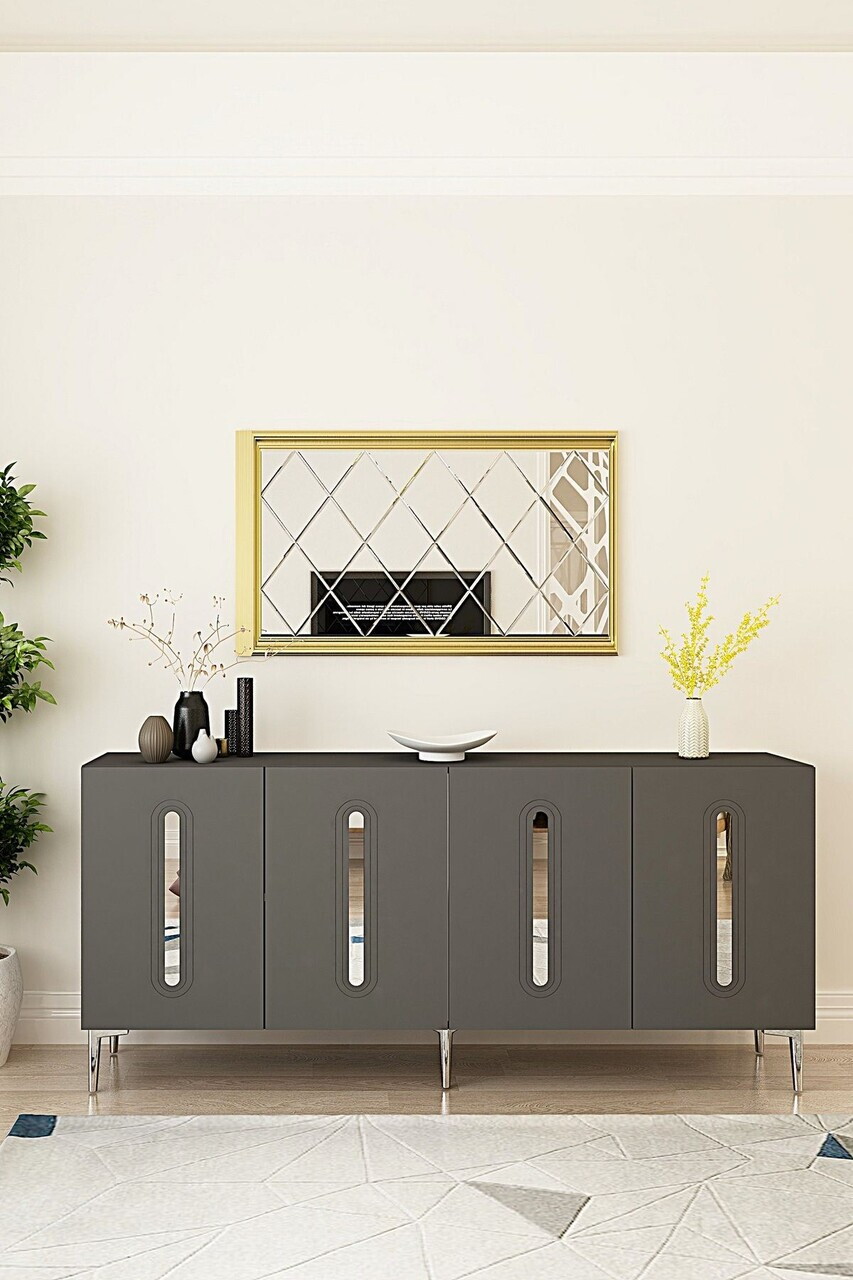 Consola, Hanah Home, Rany 180, 180x75x32 cm, Antracit / Argintiu — imaginea 3
