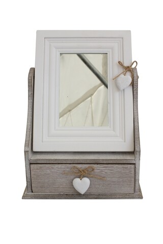 Cutie pentru bijuterii cu oglinda Heart, Bedora, lemn, alb
