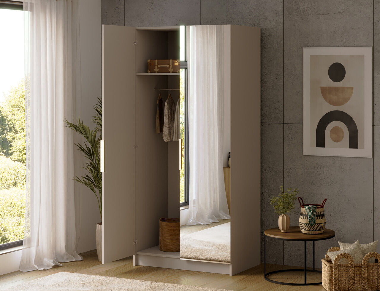 Dulap pentru haine cu oglinda ELTAP, KM2-SZA100, Mirtillo, 100x60x216 cm, PAL laminat, casmir — imaginea 2