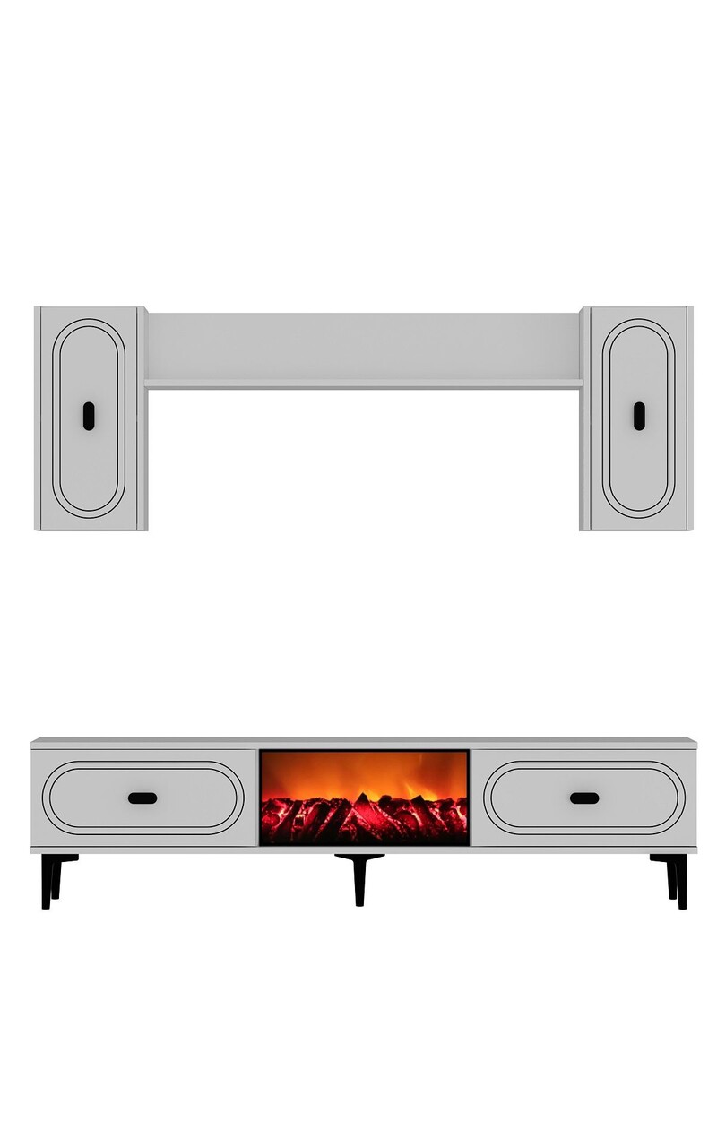 Comoda TV, Hanah Home, Weny Bohem Fireplace, 150x44.6x29.6 cm, PAL , Alb - imagine 3