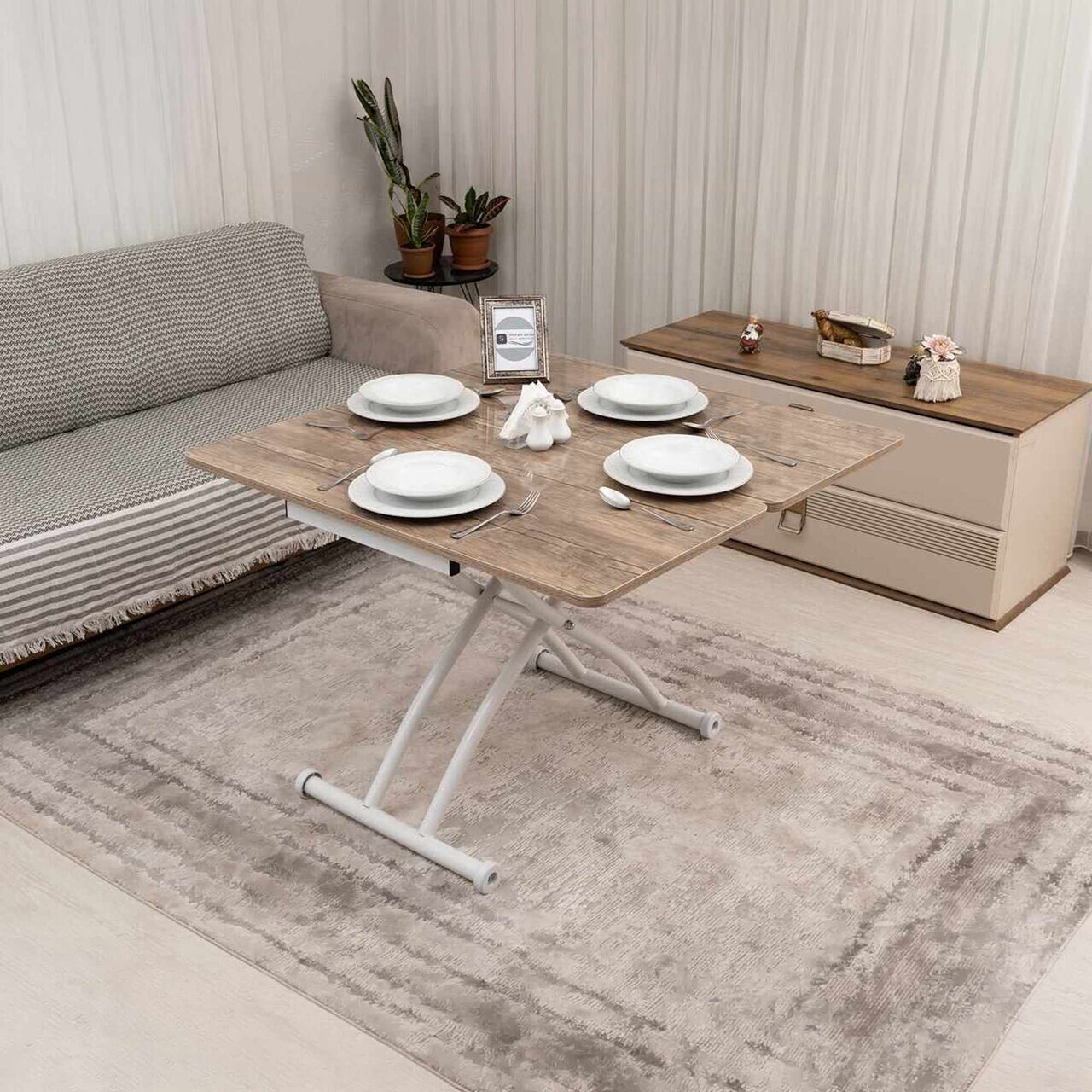 Masuta de cafea, Hanah Home, Mini Juppo Ext, MDF, Antic / Alb — imaginea 3