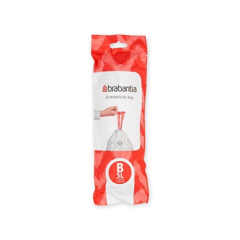 Set 20 saci de gunoi, Brabantia, PerfectFit, marimea B, 5 L, nailon, alb