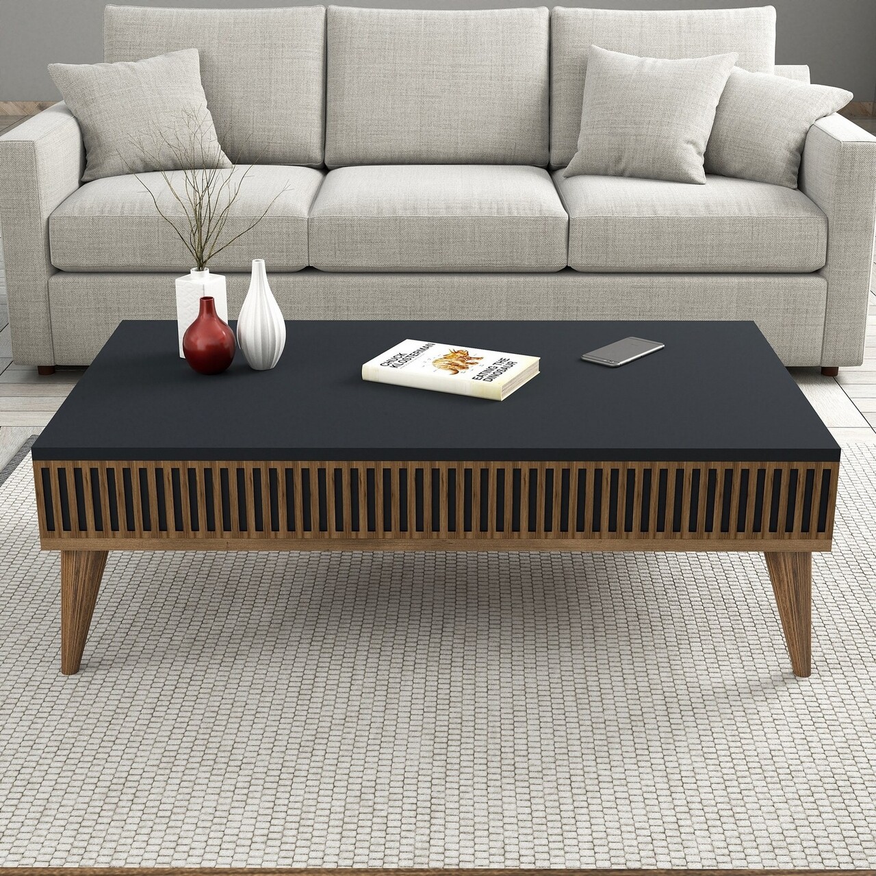 Masuta de cafea, Hommy Craft, Milan, 105x34.6x60 cm, PAL, Nuc / Antracit - 1 | YEO