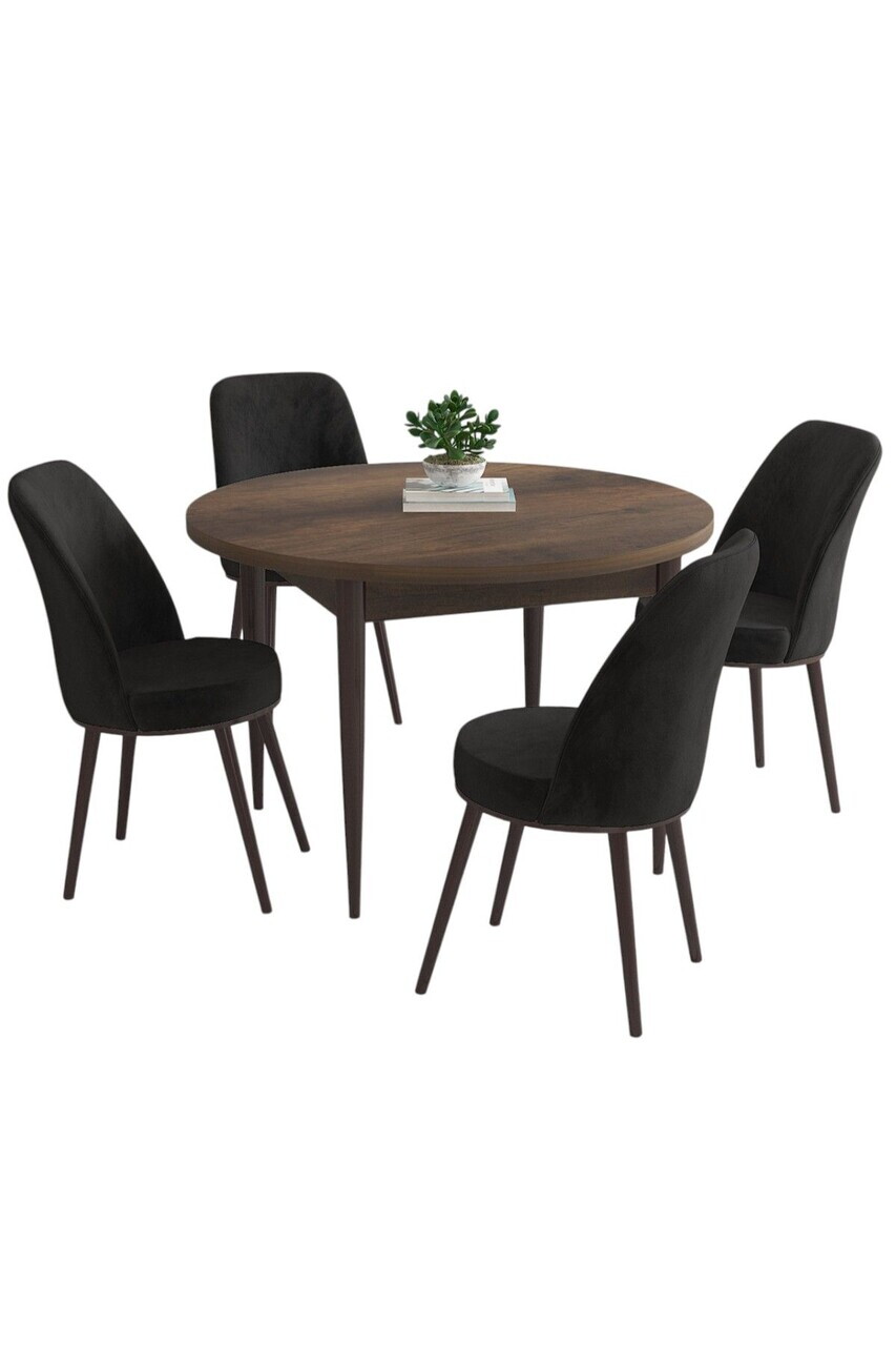 Set masa si scaune (5 piese), Hanah Home, Kea, Model baroc din lemn / Negru — imaginea 2