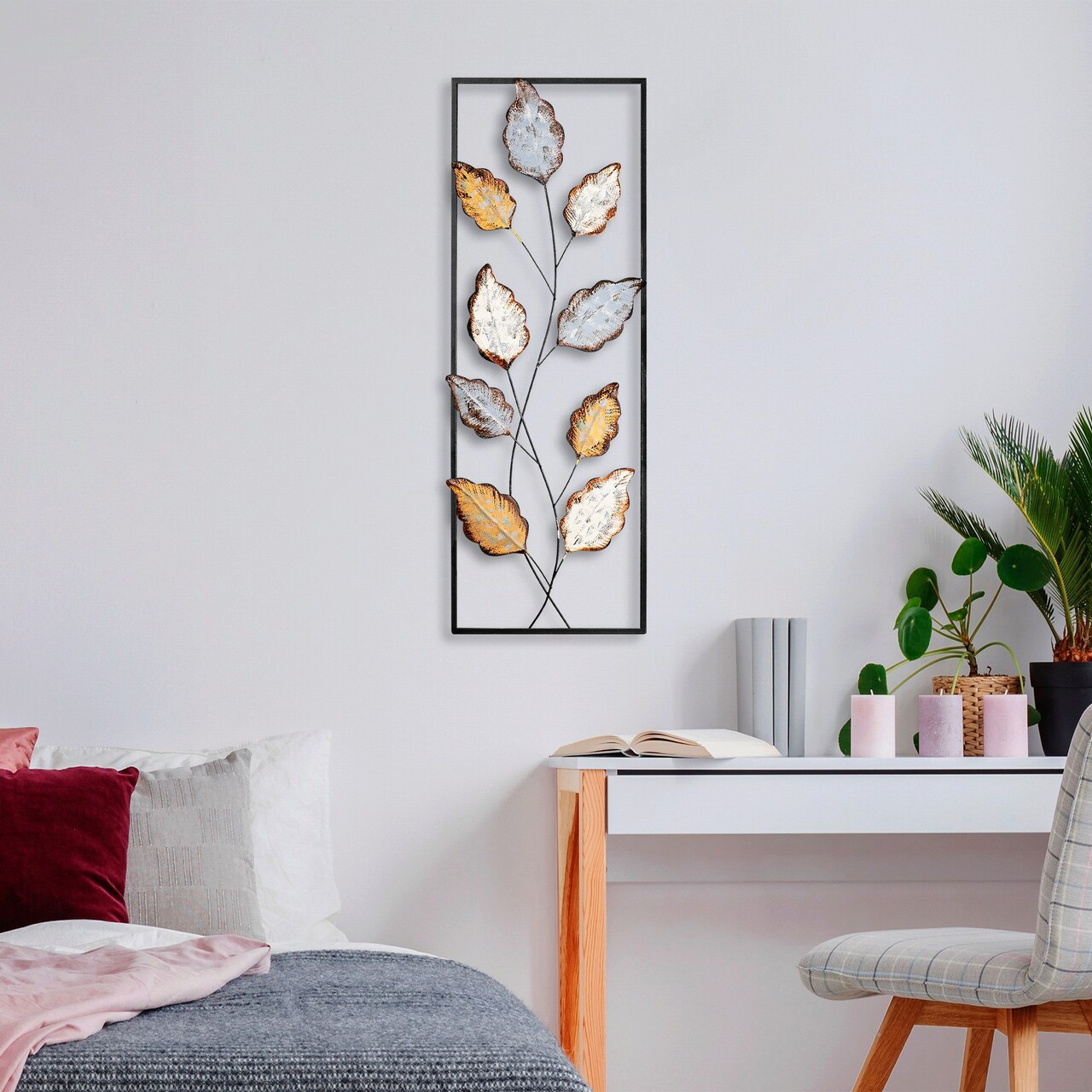 Decoratiune de perete, Fagus 3, Metal, Dimensiune: 32 x 90 cm, Multicolor - 2 | YEO