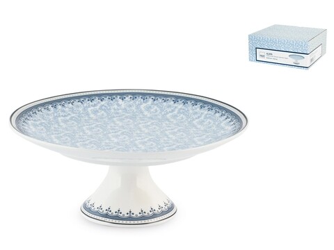 Platou pentru prajituri alzata blue dream, h h, Ø20 x 8.5 cm, portelan, alb