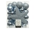 Cutie cu 33 globuri asortate si varf de brad Star Blue, Decoris, plastic, albastru deschis