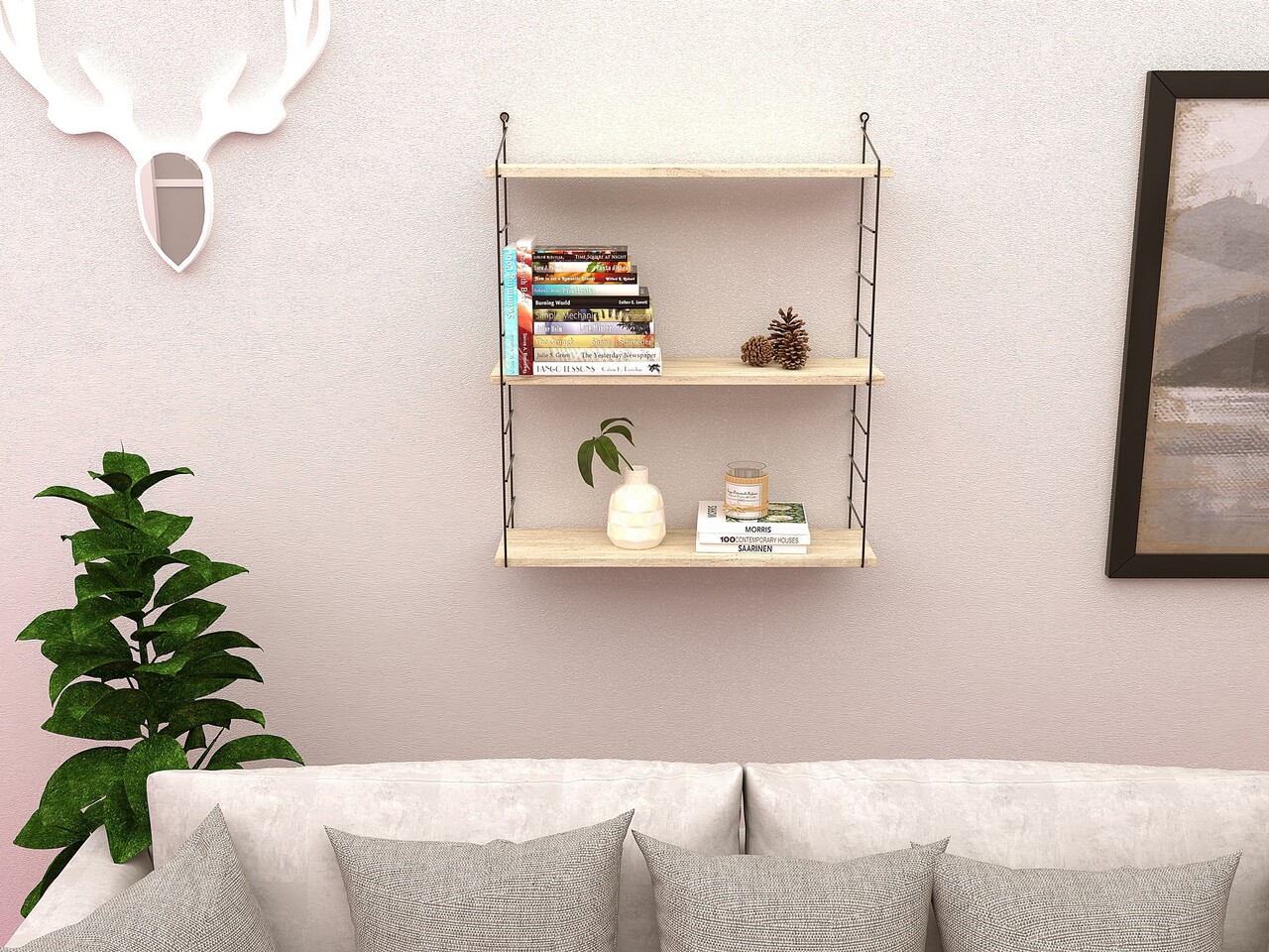 Raft de perete, Decormet, Armoni 3'lü, Travertin - 1 | YEO