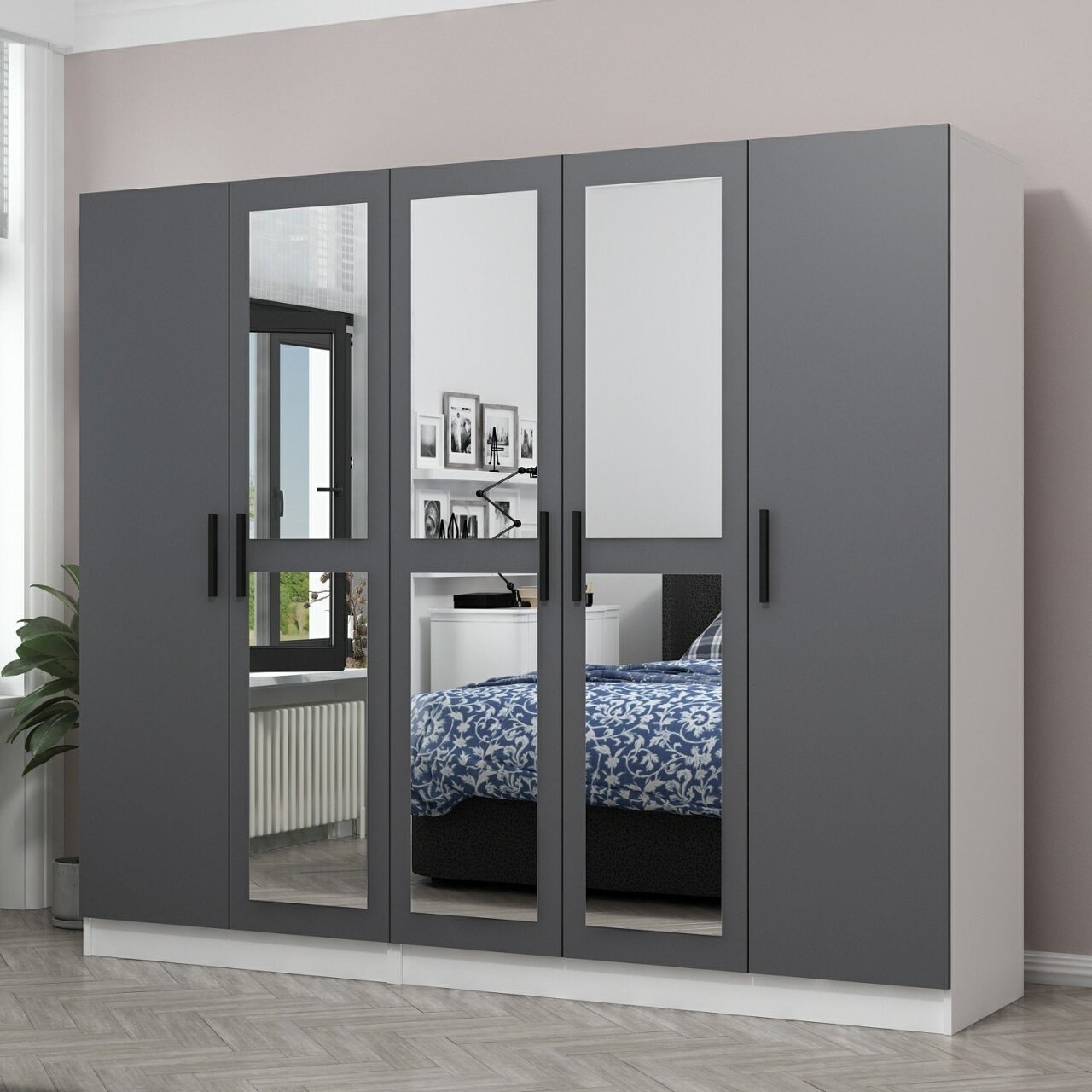 Dulap pentru haine, Minerva, Kale, 225x210x52 cm, PAL, Antracit - 1 | YEO
