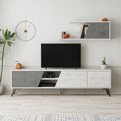 Comoda TV, Decortie, Fiona, 180x48x35.6 cm, Alb / Gri Decortie