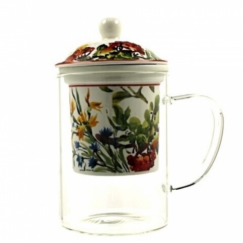Cana cu infuzor Linnea, Duo, 450 ml, sticla, multicolor